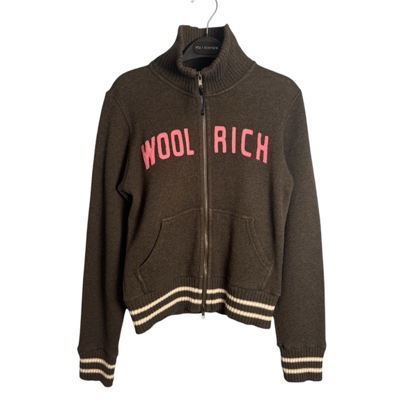 VTG Woolrich Y2K Zip Up Sweater Sz M Track Blokette Blokecore Made in Italy Wool - Picture 2 of 16